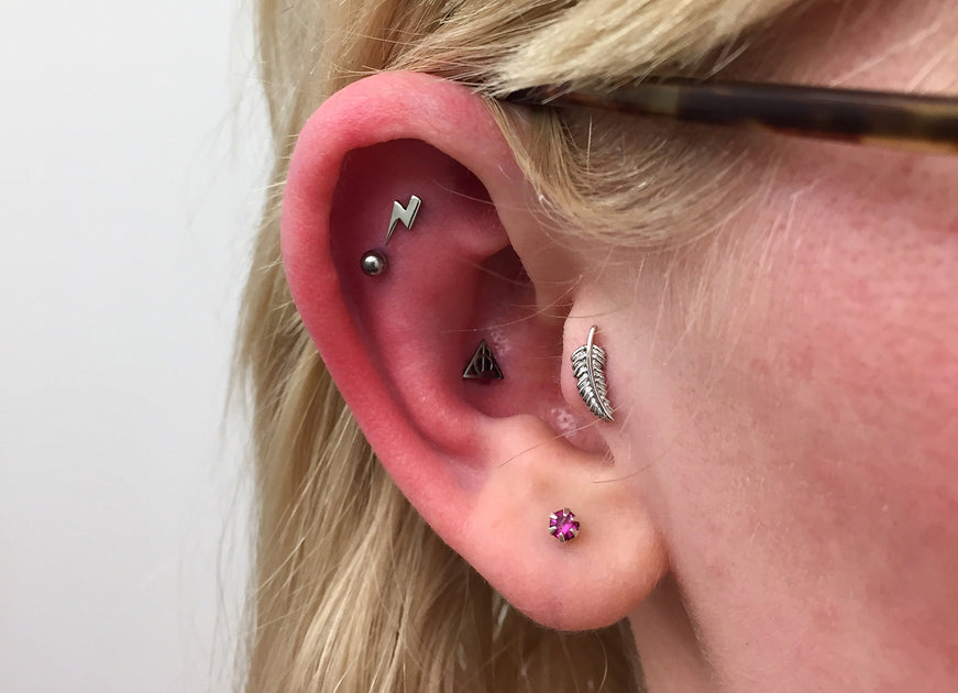 Heart Helix Ear Piercing Jewelry Cartilage Earring Stud Set Rose Gold Heart Orbit - 2 Pieces / Rose Gold
