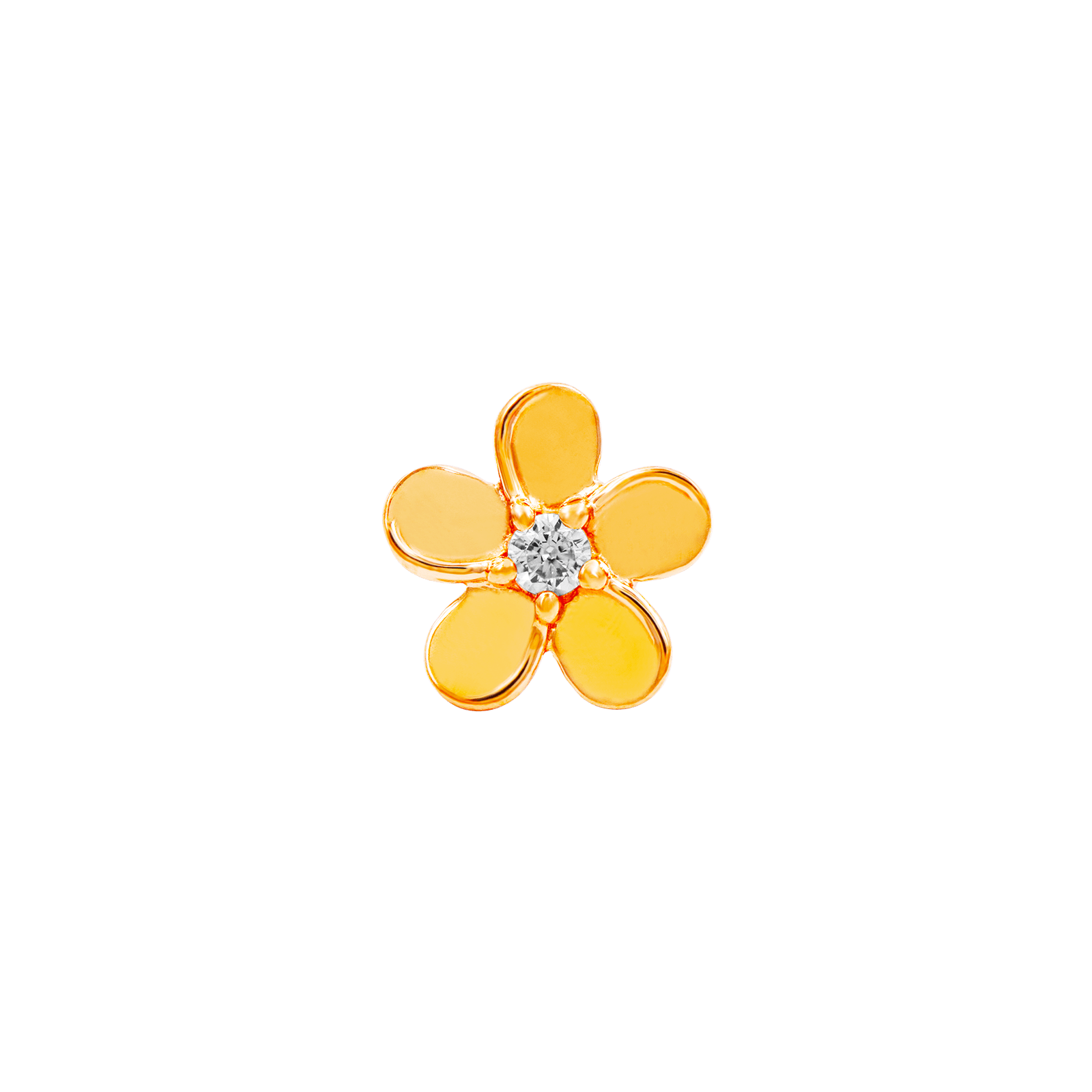 Flower with CZ end in 14k Yellow Gold by Junipurr - Pierced