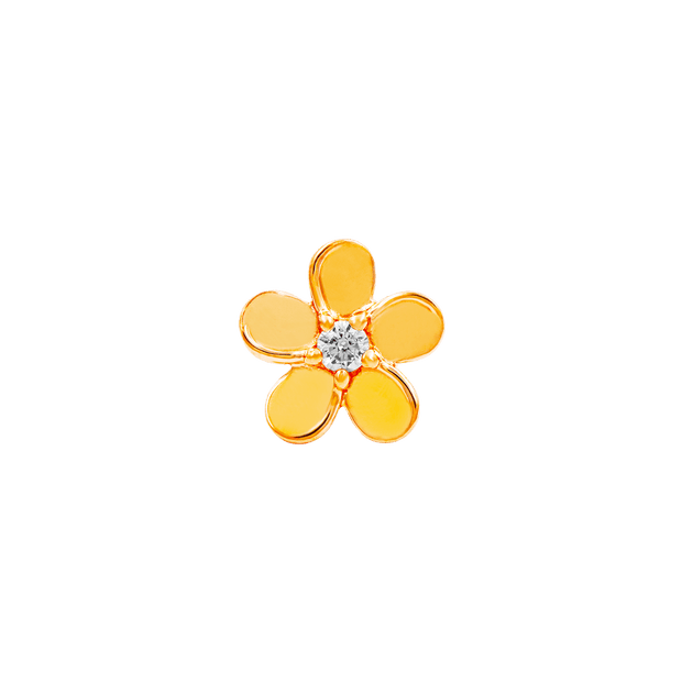 Flower with CZ end in 14k Yellow Gold by Junipurr - Pierced