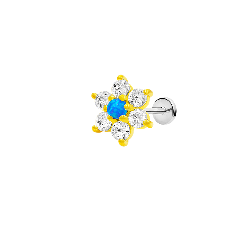 Swarovski and Blue Opal Flower in 14k Gold by Junipurr