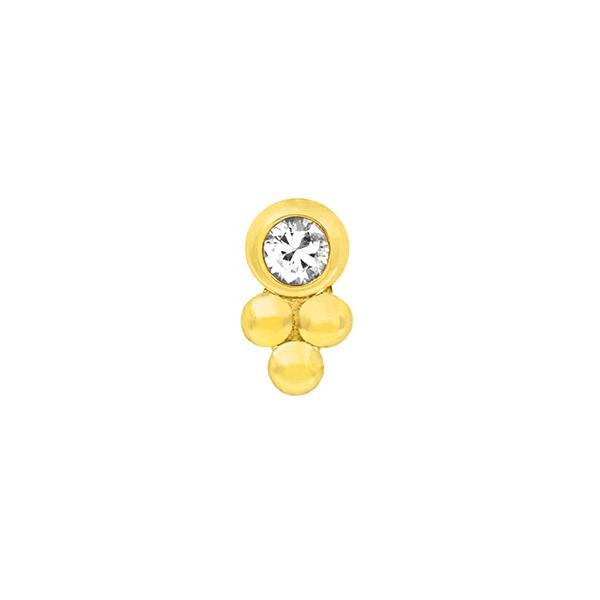 Bezel-Set Tri-Bead with CZ End in 14k Yellow Gold by Junipurr - Pierced