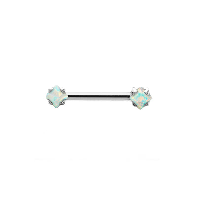 Princess-cut White Opal Nipple Bar in Titanium by Anatometal