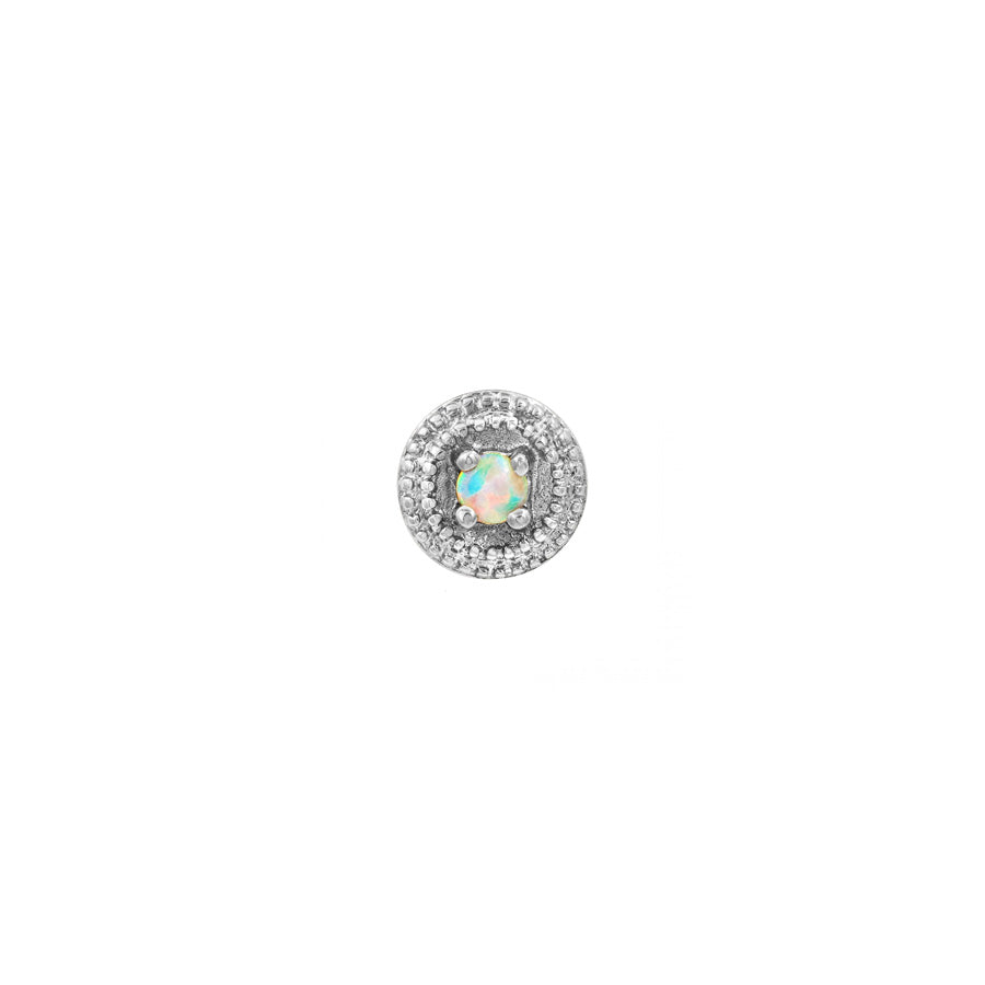 White Opal Round Double Millgrain in 14k White Gold by Junipurr