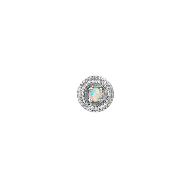 White Opal Round Double Millgrain in 14k White Gold by Junipurr