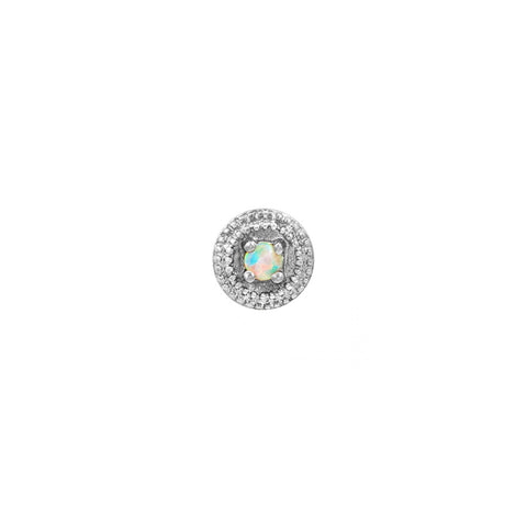 White Opal Round Double Millgrain in 14k White Gold by Junipurr
