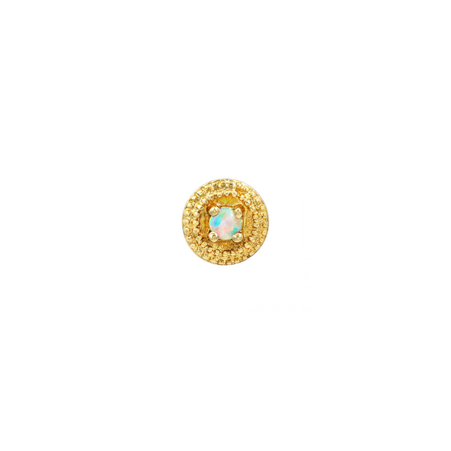 White Opal Round Double Millgrain in 14k Yellow Gold by Junipurr