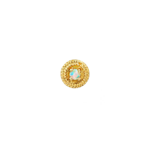 White Opal Round Double Millgrain in 14k Yellow Gold by Junipurr