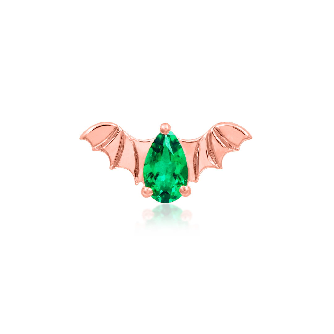 Bat with Emerald CZ in 14k Gold by Junipurr – Pierced