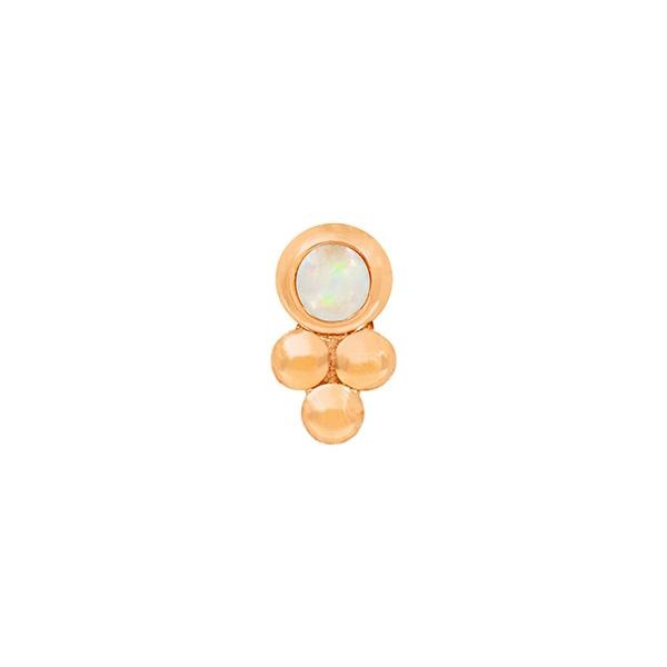 Bezel-Set Tri-Bead with White Opal end in 14k Rose Gold by Junipurr - Pierced