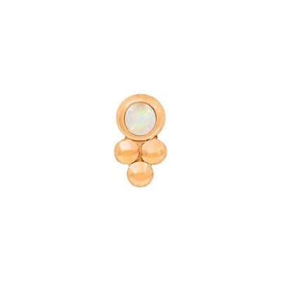 Bezel-Set Tri-Bead with White Opal end in 14k Rose Gold by Junipurr - Pierced