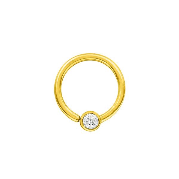 Fixed Bead Clear Swarovski Gem Ring in 14k Yellow Gold by Junipurr - Pierced